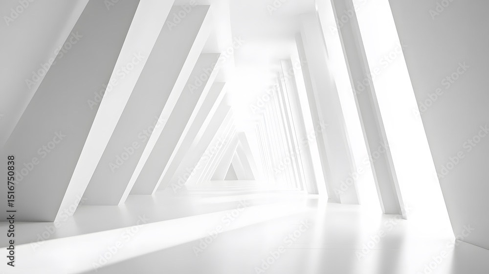 Fototapeta premium Abstract architectural perspective of a white interior space.