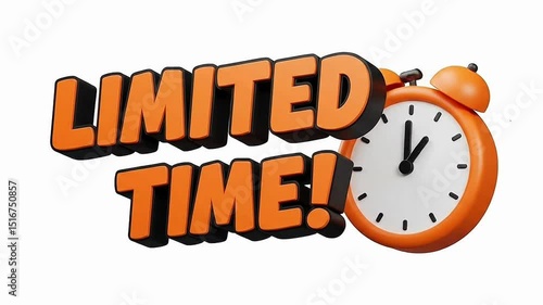 Animated 3D render depicting a time-sensitive offer, promotion, or sale deadline, featuring a clock