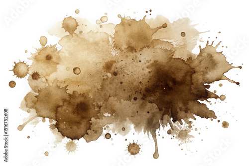 A vibrant abstract watercolor splash in warm brown tones blends fluidly, creating an organic feel, perfect for artistic backgrounds and textures.