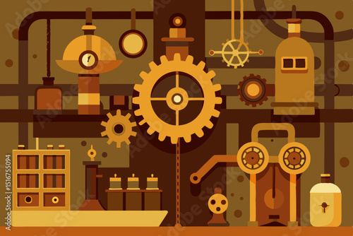 Vector gear wheel illustration with a vintage nautical ship clock design symbol