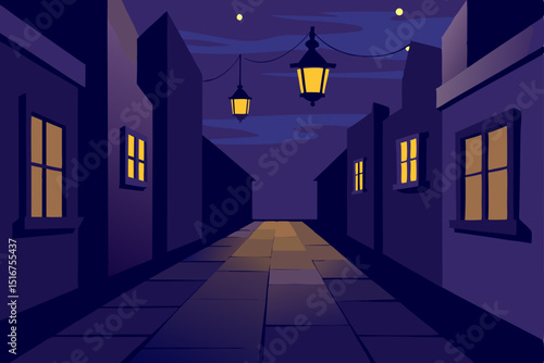 Dark empty long hotel hallway with doors and carpet on a halloween night inside a building