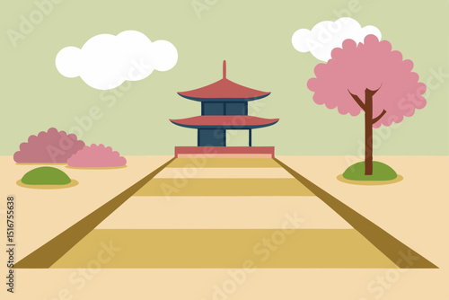 Ancient Asian temple architecture in a serene garden park