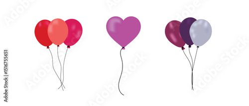 colorful balloon icons. Balloon in cartoon style. Bunch of Flying colorful balloons for birthday party, decoration. Party balloon sign and symbol collection in flat style.