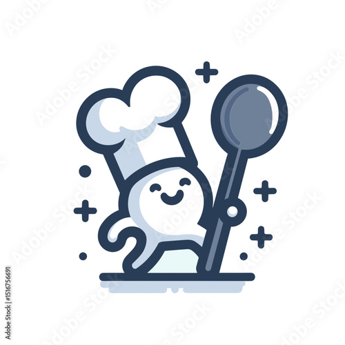 Vector illustration of a cheerful chef character holding a spoon, symbolizing cooking and culinary passion