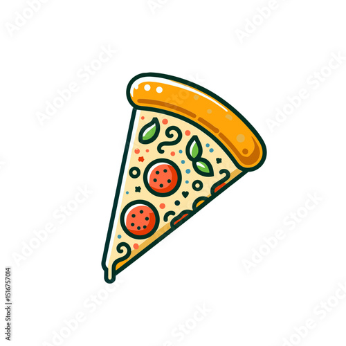 Vector illustration of a slice of pizza with toppings on a white background