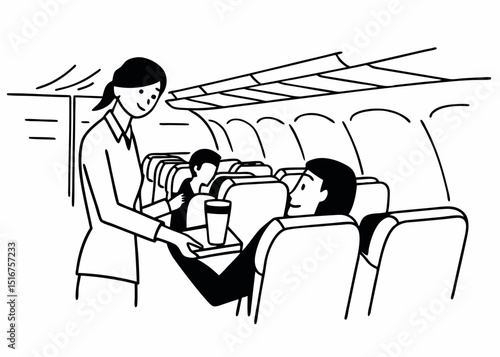 A cabin crew served the foods to the passenger