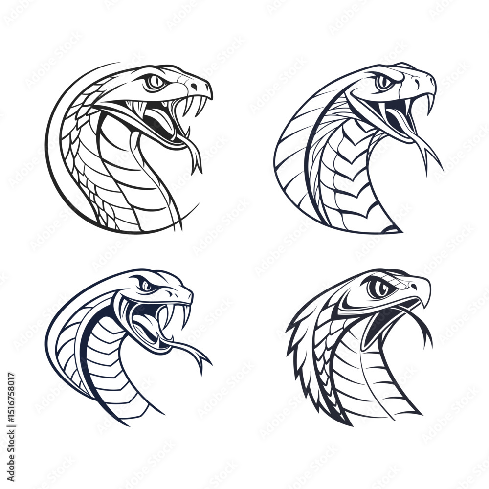 Fototapeta premium Snake head icon set vector, snake logo. snake vector art. Adobe Illustrator Artwork