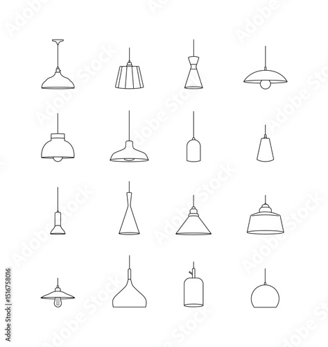 Set of  outline hanging ceiling lamps.