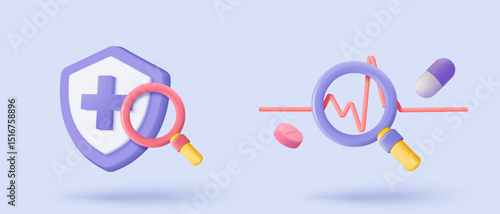 3d pharmacy drug for health pharmaceutical icon signs. cardiology of first aid and health care concepts. Medical symbol of emergency help with clinical. 3d heal medic icon vector render illustration
