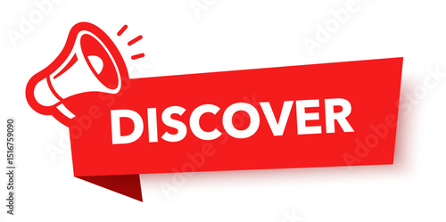 Megaphone with discover speech bubble. Loudspeaker. Banner for business, marketing and advertising. Vector illustration.