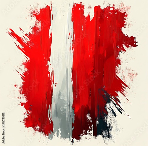 Artistic abstract brushstroke representation of the peruvian national flag with a textured finish