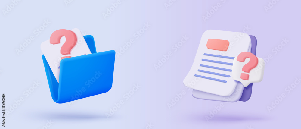 Fototapeta premium 3d folder and paper for management multimedia file. document file work on project plan. no entry, problem, fail warning. Image and video document folder. 3d icon vector render illustration