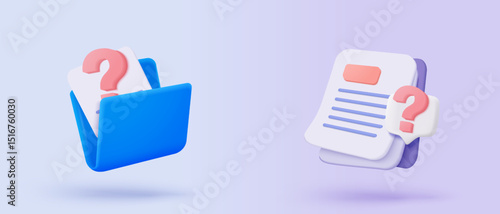 3d folder and paper for management multimedia file. document file work on project plan. no entry, problem, fail warning. Image and video document folder. 3d icon vector render illustration
