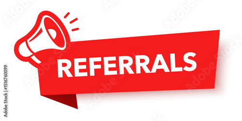 Megaphone with referrals speech bubble. Loudspeaker. Banner for business, marketing and advertising. Vector illustration.