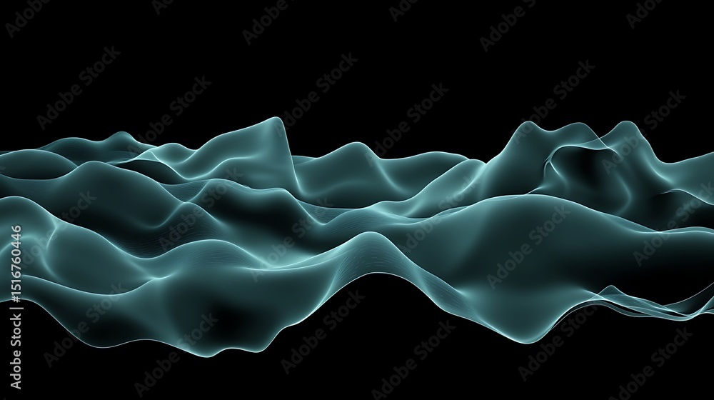 Fototapeta premium Abstract teal flowing fabric on black