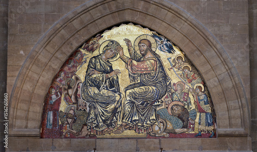 Fotografie Medieval mosaic 'Coronation of the Virgin with Angels and Evangelist Symbols' in Florence Cathedral, Italy, by Gaddo Gaddi, 13th century