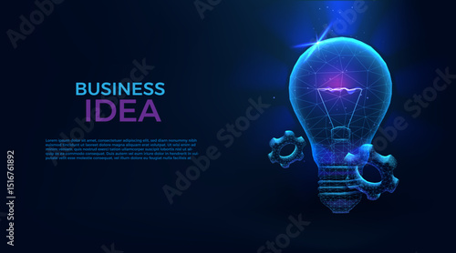 Digital bulb. Low poly technology, light as intellectual property. Business idea, insight gear solution. Creative idea and innovation. Lightbulb electrical vector abstract icon illustration