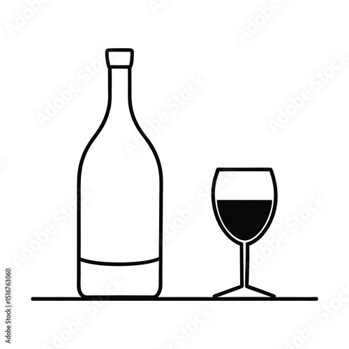wine bottle and glass silhouette 