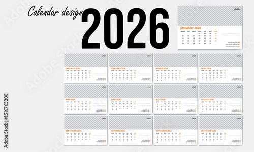Desk calendar design for the year 2026, Creative design for the 2026 desk calendar.

