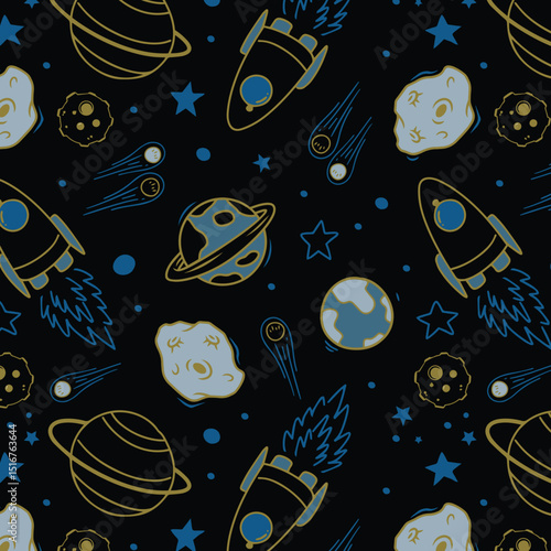 Space seamless pattern print design. Vector illustration design for fashion fabrics, textile graphics, prints.
