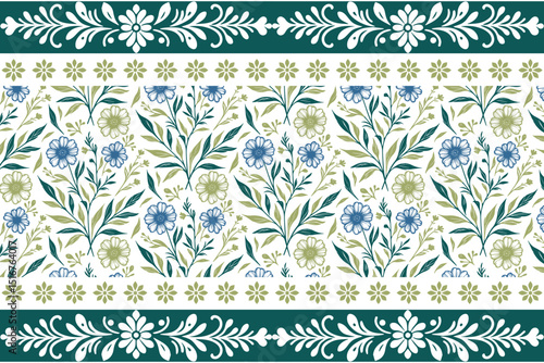 Repeat pattern with one line.Hand drawn floral elements.Minimal outline design.Fashion textile art.Seamless border floral

