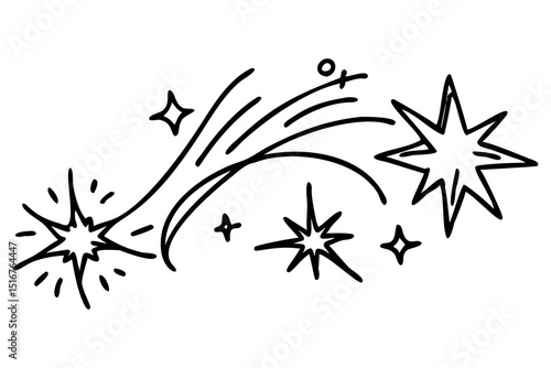 Celestial Trail: Artistic illustration of a cosmic display of radiant stars tracing an elegant, dynamic path through the universe, with a captivating, whimsical design.