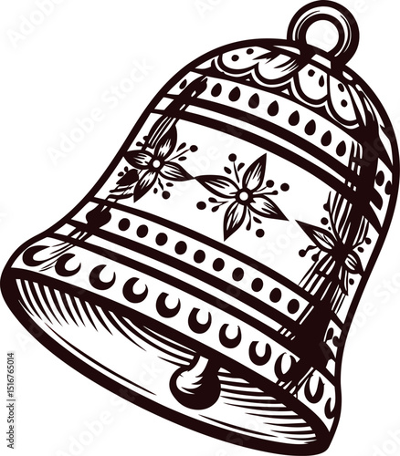 Hand drawn floral decorated bell sketch in vintage engraving illustration