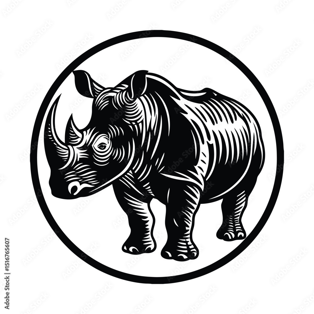 Fototapeta premium Black and white color rhinoceros silhouette vector art 