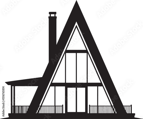 Aframe house silhouette, modern design, black, white, architecture.
