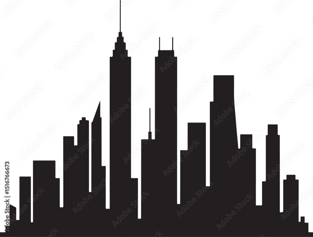 Obraz premium Black city skyline silhouette isolated on white background.