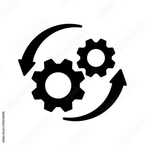 Technology development icon, innovation concept, system integration, software business, technical support, smart solution.	