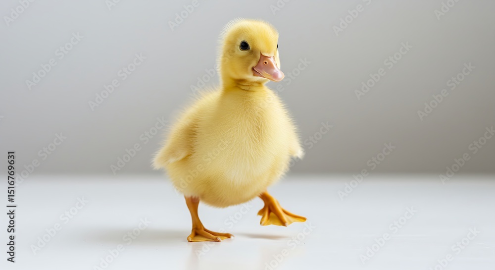 Cute Yellow Duckling Walking on White Isolated Background Represents Fresh Start Perfect for Spring and Easter Holiday Themes and Seasonal Greeting Cards Cute Yellow Duckling Walking on White Isolated Background Represents Fresh Start Perfect for Spring and Easter Holiday Themes and Seasonal Greeting Cards