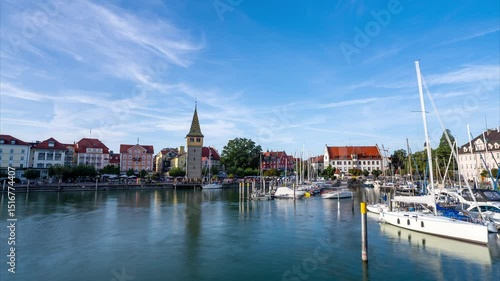 Landau Harbor reflections, lake constance in Southern Germany timelapse