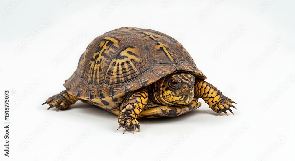 Fototapeta premium Eastern Box Turtle Isolated on White Background Depicting Longevity Patience and Wisdom Ideal for Educational Material and Nature Conservation Projects Stock Photo