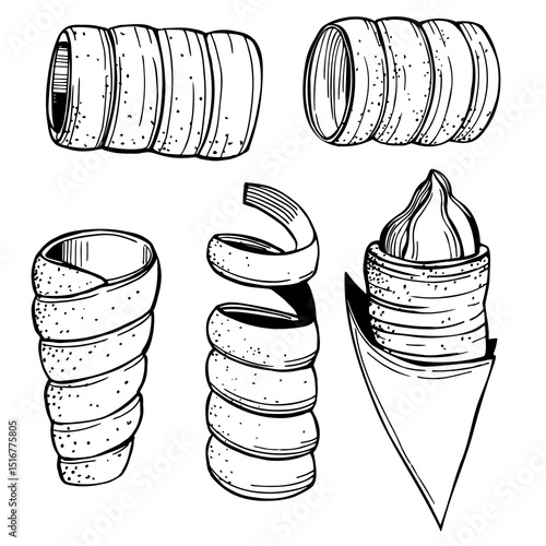 Hand-drawn trdlo or trdelnik.  Vector sketch illustration. 