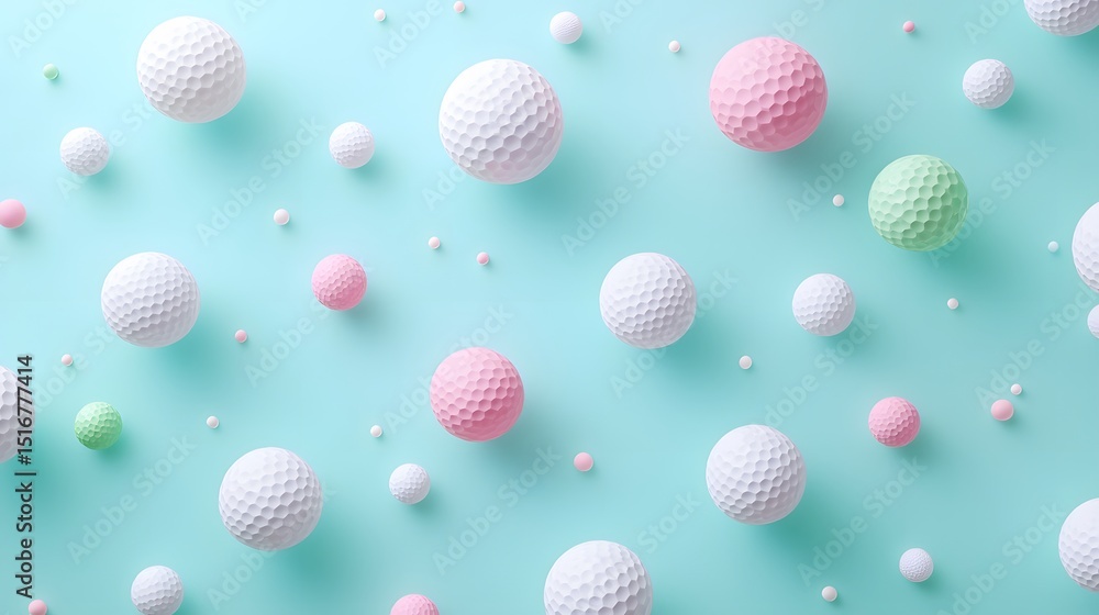 Fototapeta premium Pastel-colored golf balls arranged on a light teal background.