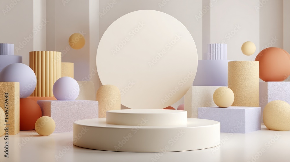 Obraz premium Realistic geometric scene 3d, geometric platform design pastel scene for products