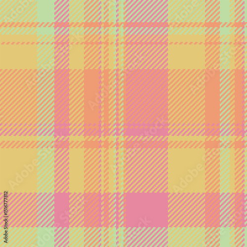 Argyle pattern check tartan, satin plaid textile fabric. Pyjamas vector texture seamless background in amber and orange colors.