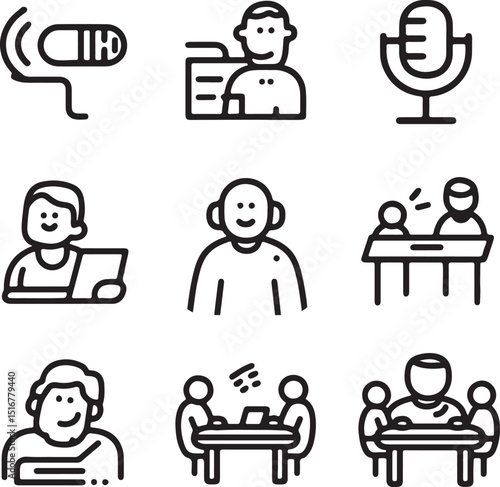 Business people icons set with stick figures in office and family roles illustration
