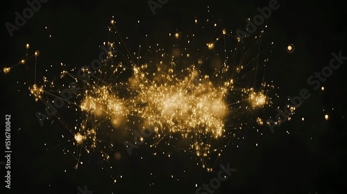 Golden network of particles on black background