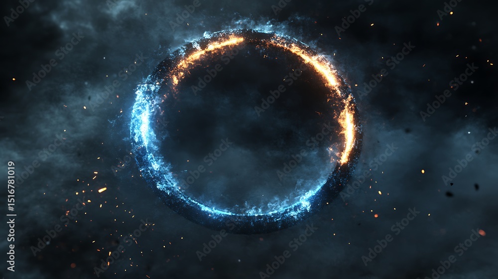 Naklejka premium Fiery ring circle in dark clouds