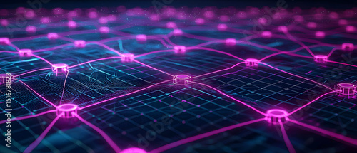 Abstract Digital City Network Glowing Pink And Purple Lines