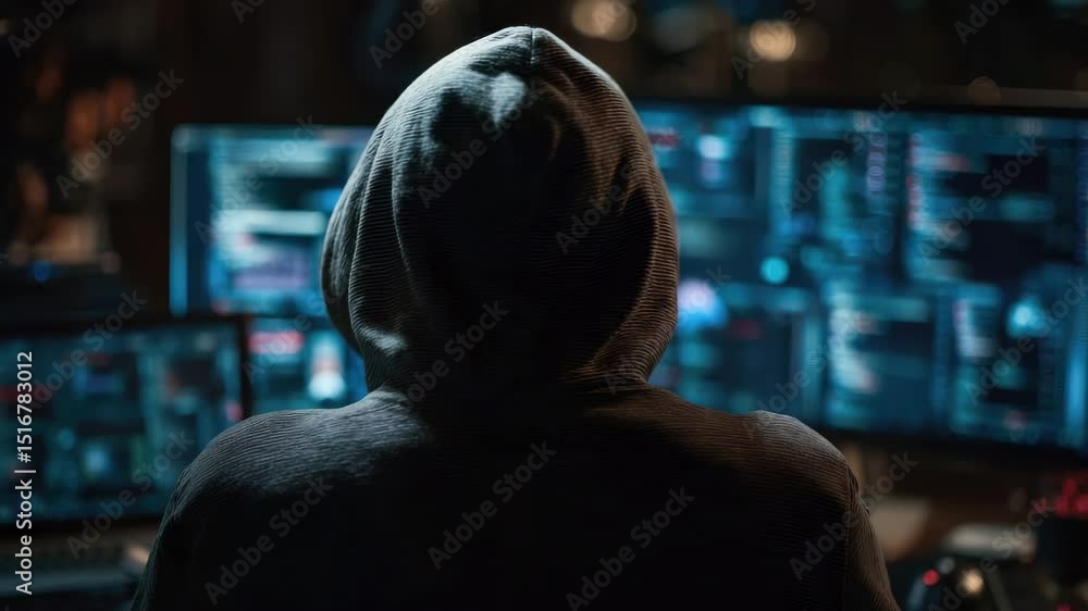 custom made wallpaper toronto digitalHacker arriving in secret base with laptop, ready to start programming viruses. Scammer in criminal den opening notebook to exploit network servers and bypass security measures, camera B