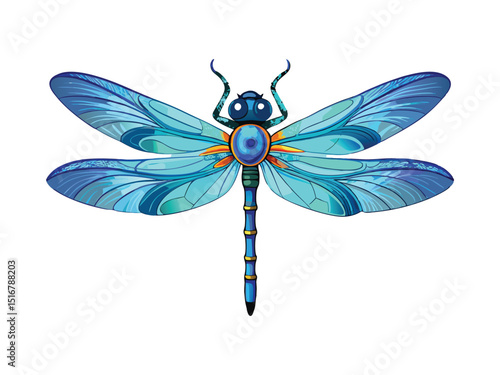 Artistic blue dragonfly illustration isolated on white background
