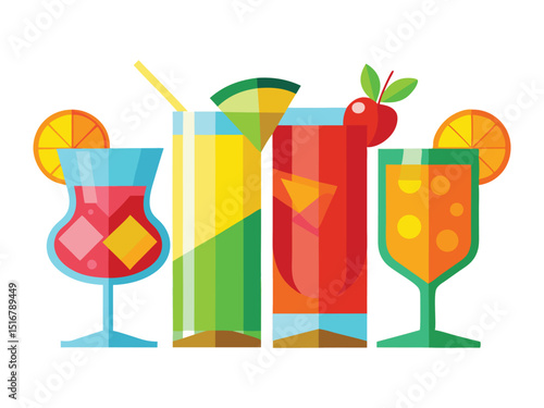 Four colorful cocktails isolated on white background
