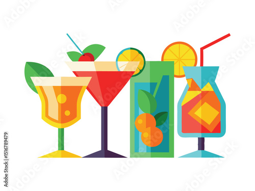 Assorted colorful cocktails isolated on white background
