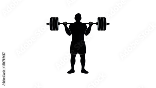 Silhouette of man doing squats with barbell weightlifting fitness workout silhouette