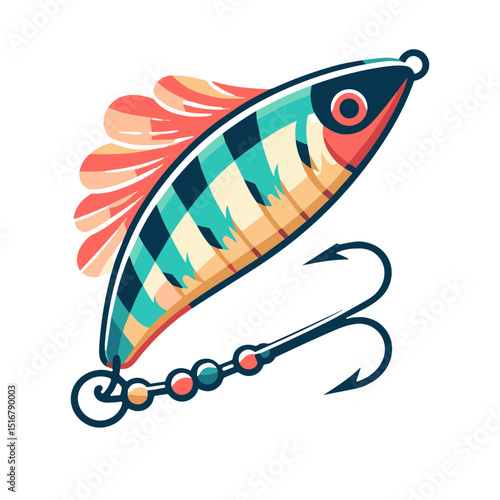 Close-up of colorful fish lure with detailed design on transparent background