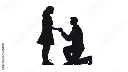 Silhouette of man proposing marriage to woman vector illustration graphic silhouette