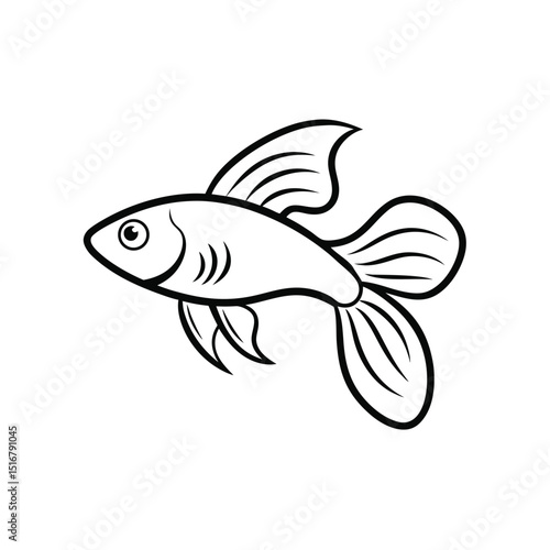 Guppy fish Line art on white background